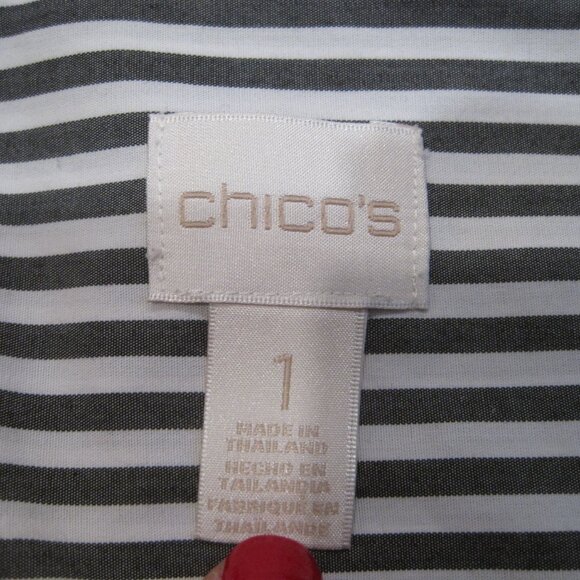 Chico’s No Iron Coloblock Striped Button Down Shirt Size 1 (US 8) 100% Cotton - Picture 3 of 5